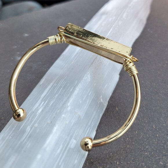 Turquoise Bar Wire Wrap Cuff w/ 14Kt Gold Over Copper – Adjustable & Unique - Picture 6 of 9